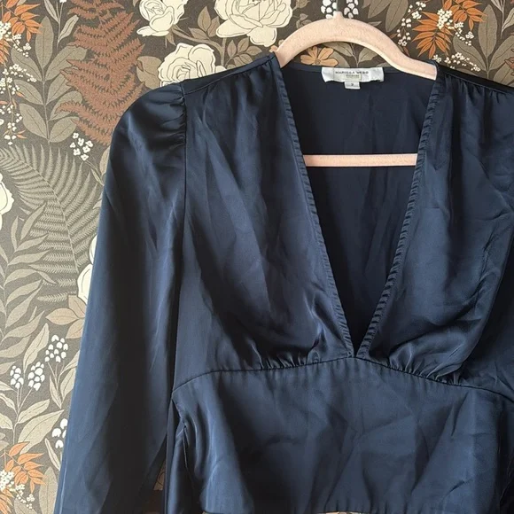 marissa webb Satin Tie Waist Blouse in blue size 2